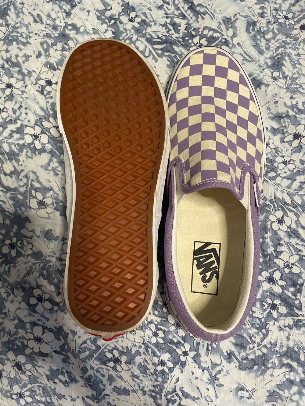 Vans Checkerboard Slip-On Sneakers in Purple and Cream - Picture 2 of 3